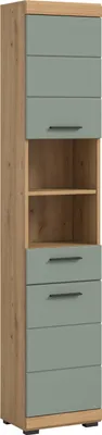 Produktbild von Scout Hochschrank Bad 2 Türen, 1 Schublade, 2 Regale Salbeidekor, Eiche Nachbildung.