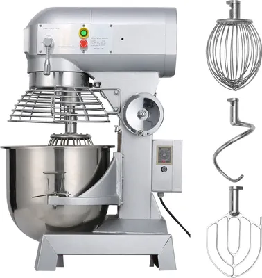 Zdjęcie produktu dla Przemysłowy mikser kuchenny SucceBuy, 15 Qt, 600 W, 3 prędkości (110/178/390 obr./min.), trwały, 110 V, z misą ze stali nierdzewnej, hakiem do ciasta, trzepaczką, ubijaczką