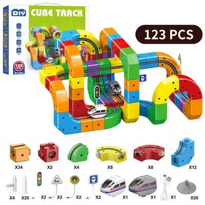 Image de Chemin de fer électrique magnétique - Kit de construction STEM avec 123 pièces - Véhicules anti-gravité - Rechargeable par USB - Modèle de train créatif pour enfants
