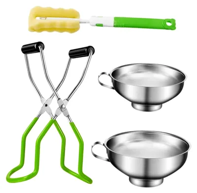 Produktbild von 4-teiliges Einkochzubehör aus Edelstahl mit Einmachtrichter, Glasheber und Einmachbürste