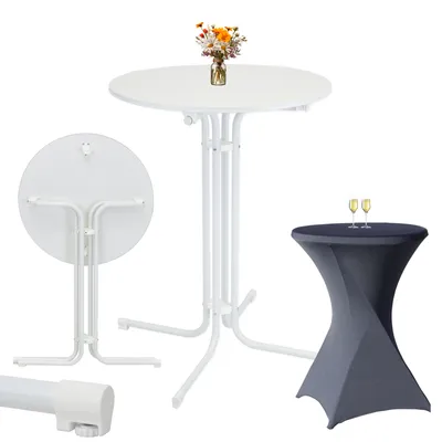 Produktbild von Set Stehtisch klappbar Ø 80 cm in Weiß & Husse Anthrazit bügelfrei für Gastrotisch Bistrotisch