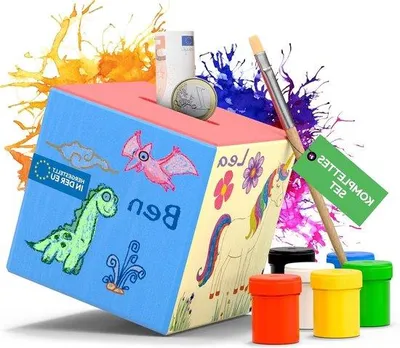Produktbild von Holzsparpigge mit 6 Farben und Pinseln
