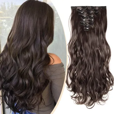 Obrázek produktu pro Clip-in prodlužovací vlasy, vlnité, 8 kusů, 43 cm, tmavě hnědé