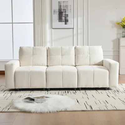 Produktbild von Merax 3-Sitzer Schlafsofa mit Schlaffunktion und verstellbaren Rückenlehne, modulares Chenille Sofa Couch mit Massivholzrahmen, Beige