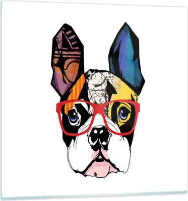 Produktbild von Bilder auf glas - Hund Brille Bunt Bulldogge - 60x60cm - Glasbilder - Wandbilder - Kunstdruck - zum Aufhängen bereit - Wanddekoration aus Glas - Glas Bilder - Wandbild auf Glas - GAC60x60-3206