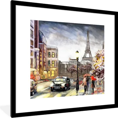 Produktbild von MuchoWow® Gerahmtes Poster Gemälde - Paris - Frankreich - Öl 40x40 cm - Poster mit Schwarzem Bilderrahmen Wandposter Rahmen Foto Bilder - Poster - Plakat im Rahmen