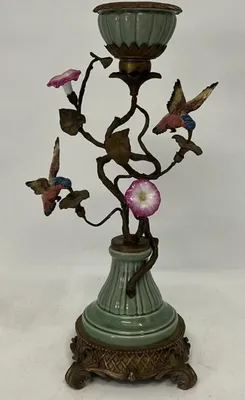 Jugendstil Kerzenhalter Kerzenständer Mehrfarbig Antik Messing Art Nouveau Candle Holder Candlestick Multicolored Antique Brass