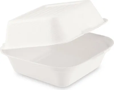 Produktbild von 50x  Hamburgerbox Sandwichbox aus Zuckerrohr kompostierbar 152x150x78mm