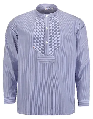 Produktbild von modAS Uni Fischerhemd Sommer Langarm-Shirt mit Stehkragen - Gestreiftes Hemd im Finkenwerder-Stil in Marine-Weiß (54) Größe Damen 54 – Herren 60