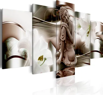 Image de Tableau mural moderne h-A-0028-b-o (150x75) - 5 pièces Photographie sur toile intissé Décoration murale Impression artistique ABSTRAIT FLEURS BOUDDHA ZEN