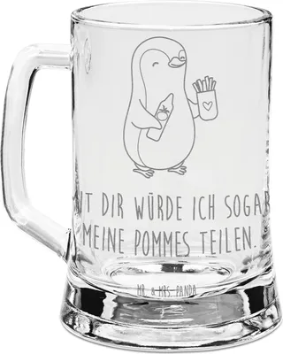 Produktbild von Mr. & Mrs. Panda Krug Pinguin Pommes - Transparent - Geschenk, Jahrestag, Humpen, für Freundin, Bierhumpen, Glaskrug, Hochzeitstag, Freund, Frauen, Glas Bierkrug, Partner
