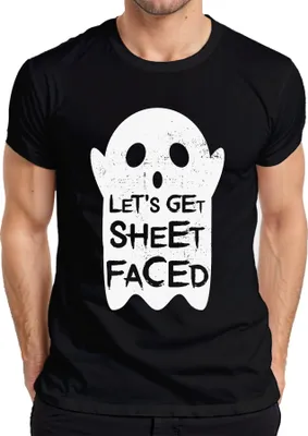 Zdjęcie produktu dla LET'S GET SHEET FACED Halloween duch śmieszny prezent na imprezę zabawny męski t-shirt, czarny, S