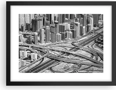 Produktbild von Gerahmtes Poster - Schwarzer Rahmen - Stadt Wolkenkratzer Autobahn - 40x30 cm - Wand Bild - Wanddeko - Wandbilder - Kunstposter - Wandposter - Bilderrahmen - Bilder - Kunstdruck - P2BAA40x30-5065