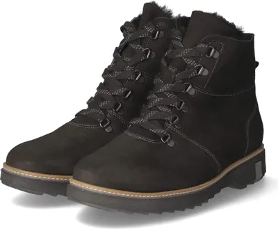 A pair of black leather boots on a white background.