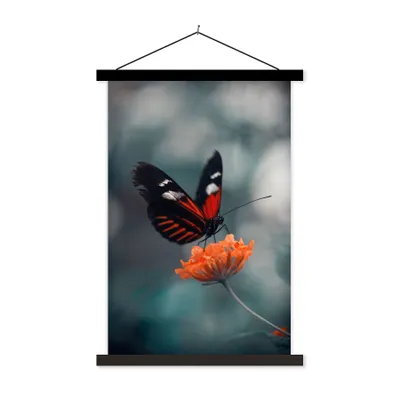 Produktbild von MuchoWow® Textilposter Schmetterling - Blume - Insekt 60x90 cm mit schwarzem Rahmen - Poster Wohnzimmer