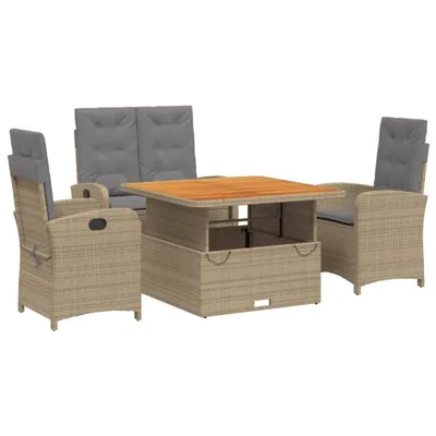 Produktbild von 4-tlg. Garten-Essgruppe mit Kissen Beige Poly Rattan