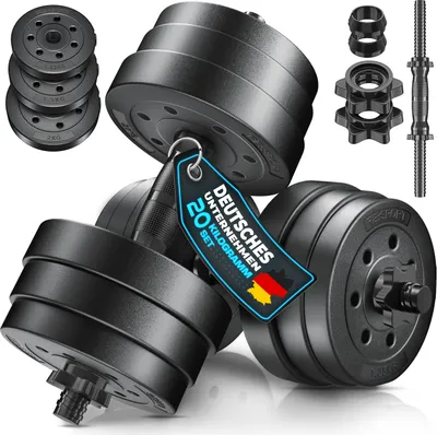 Produktbild von RE:SPORT 2er Hanteln Set verstellbar 20 kg | Hantelset mit 2 Kurzhanteln | Hantel mit Gewichten & 4 Sternverschlüsse | Fitness Kurzhantel für Muskelaufbau, Workout & Zuhause