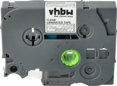 Produktbild von vhbw Schriftband-Kassette kompatibel mit Brother PT D600, D600VP, D450, D450VP, D400, D400VP, E100 Etiketten-Drucker 8m x 6mm Weiß auf Transparent