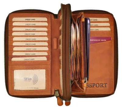 Produktbild von Benthill Geldbörse XXL Echt Leder RFID - Großes Portemonnaie mit Handyfach - Reisebrieftasche - Damen & Herren Dokumententasche