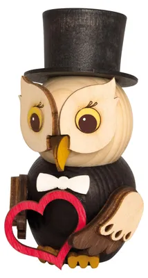 Produktbild von Drechslerei Kuhnert - Mini-Eulen aus Holz - Bräutigam - ca. 7 cm groß - als Dekoration oder Geschenk geeignet