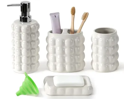 Produktbild von 4-teiliges Keramik Badezimmer Zubehör Set mit Kieselstruktur