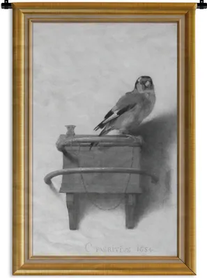 Produktbild von MuchoWow® Wandteppich Wandbehang Der Stieglitz - Maler - Liste - Gold 60x90 cm Tapisserie Dekoration Wandtuch - Foto-Teppich - Abwaschbar