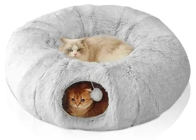 Image de Grand tunnel pour chats avec deux entrées et un lit en peluche