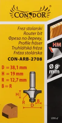 Produktbild von Condor frez do drewna, do zaokrągleń fi=38 12,7 x 19mm trzpień 8mm z łożyskiem