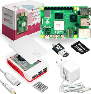 Produktbild von Raspberry Pi 5 Starterkit, 64GB microSDHC inkl. Pi OS, Gehäuse, Netzteil, HDMI-Kabel und Zubehör - RAM: 4GB - Farbe: weiß