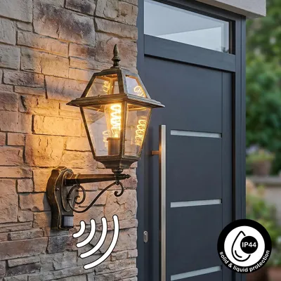 Produktbild von Belluno Außenwandlampe m. Bewegungsmelder aus Metall/Glas in Schwarz/Gold/Klar