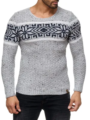 Produktbild von Herren Strickpullover Rundhals Norwegerpullover Muster RS-18003 Grau S