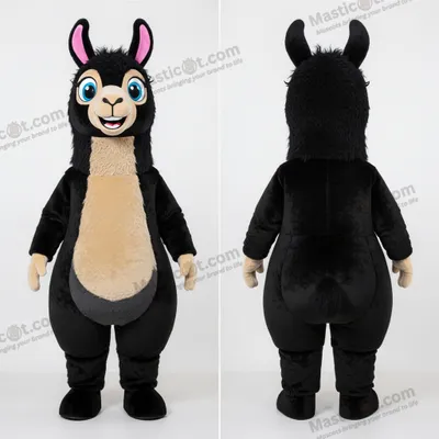 Produktbild von Schwarze MASTICOT samtige Lama-Maskottchen-Kostüm