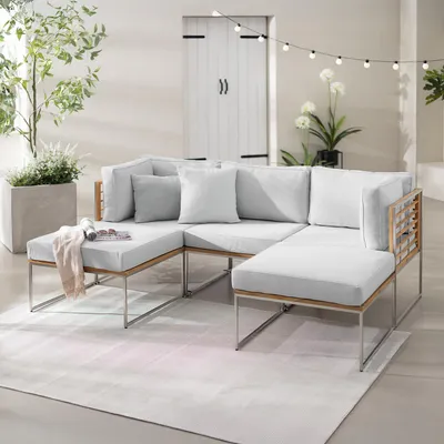 Produktbild von home24 Loungeset - 5-teilig - Webstoff / Teak Massiv