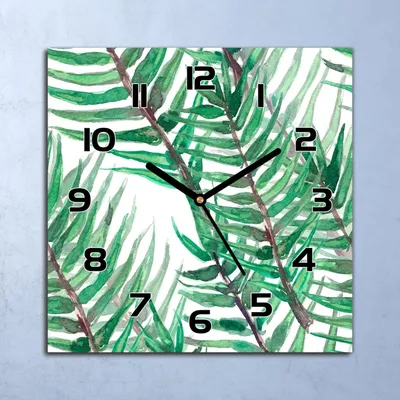 Produktbild von Wanduhr Echt-Glas-Küchenuhr Aquarell Blätter Quarz Lautlos 30x30 Deko Bilder