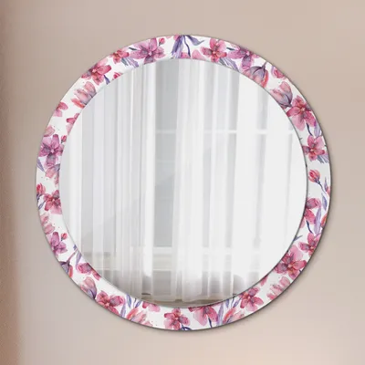 Produktbild von Wohnzimmer Spiegel - Badezimmerspiegel Wandspiegel zum Schlafzimmer – Schminkspiegel - Aquarell Blumen - Runder: Ø90cm