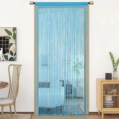 Productafbeelding van Unyqoos® Gordijn van draad, deurdecoratie, 90 x 200 cm, marineblauw – 450 draden, 1 paneel, ruimteverdelende decoratie