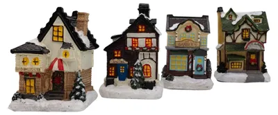Produktbild von Weihnachtsdorf Weihnachtsstadt Weihnachtshaus - 4-teilig - LED-Beleuchtung - Batteriebetrieben - Miniaturhäuser