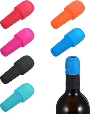 Produktbild von Champagnerflaschenverschlüsse – Set mit 6 Stück – aus Silikon – farbig – Flaschenverschlüsse – wiederverwendbare Kronkorken
