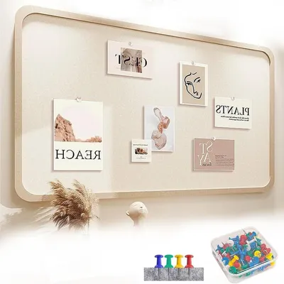 Imagen del producto de Tablero de fieltro autoadhesivo, 60x40 cm, color beige, con 30 chinchetas, ideal para oficina y escuela