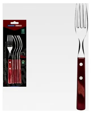 Produktbild von Steak- und Pizzagabel, Set, 6-teilig, Edelstahl, roter Holzgriff, 20 cm
