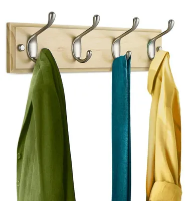 Productafbeelding van Wandkapstok - 42 Cm - Muur / Wandkapstok - Met 4 Kledinghaken - Wandmontage - Kledingrek Wandgarderobe - Kleur: NATUREL