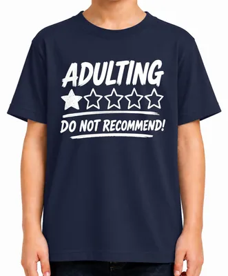 Obrázek produktu pro Tričko s nápisem "Adulting: Nedoporučujeme", vtipné, ironické, pro děti, tmavě modré, velikost 128