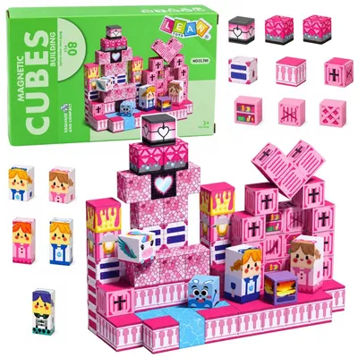 Produktbild von Magnetische Bausteine, Pixelwürfel, Würfel, Pixelwelt, Rosa, 80 Stück