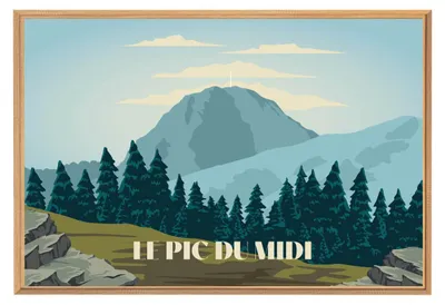 Image de Tableau mural encadré illustration Pic du Midi 65x97 cm, Tableau mural moderne pour décoration intérieure