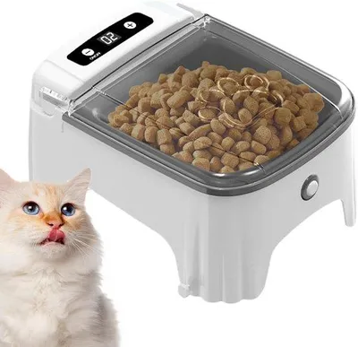 Image de Distributeur automatique de nourriture pour animaux - Distributeur de nourriture pour chiens et chats - Nourriture saine - Élevage hygiénique - 24 x 12,5 x 18 cm - Gris