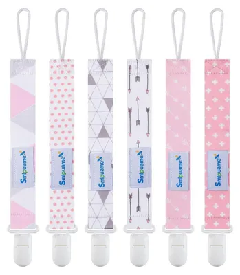 Obrázek produktu pro Dětské retízky na dudlíky, 6 kusů, bez BPA, bavlněné, růžové a šedé, vhodné pro dudlíky a kousátka