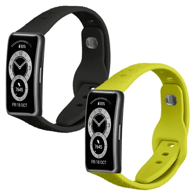 Produktbild von kwmobile 2x Uhrenarmband für Huawei Band 10 / 9 / 8 Armband - Fitnesstracker Band Set aus TPU Silikon - Ersatzarmband Smartwatch - Schwarz Gelb