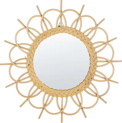 Obrázek produktu pro BELIANI Nástěnné zrcadlo přírodní ratanový rám kulaté ø 60 cm moderní design nástěnná dekorace