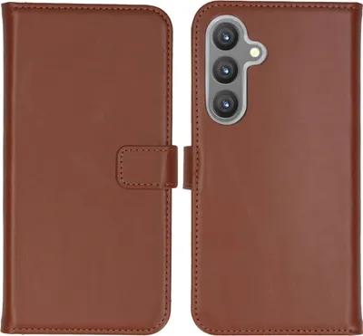 Image de Selencia Bibliothèque en cuir véritable pour le Samsung Galaxy S24 Plus - Marron clair