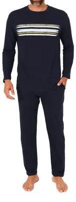 Produktbild von Normann Herren Schlafanzug langarm Pyjama mit Frontprint- auch in Übergröße ; marine , 50